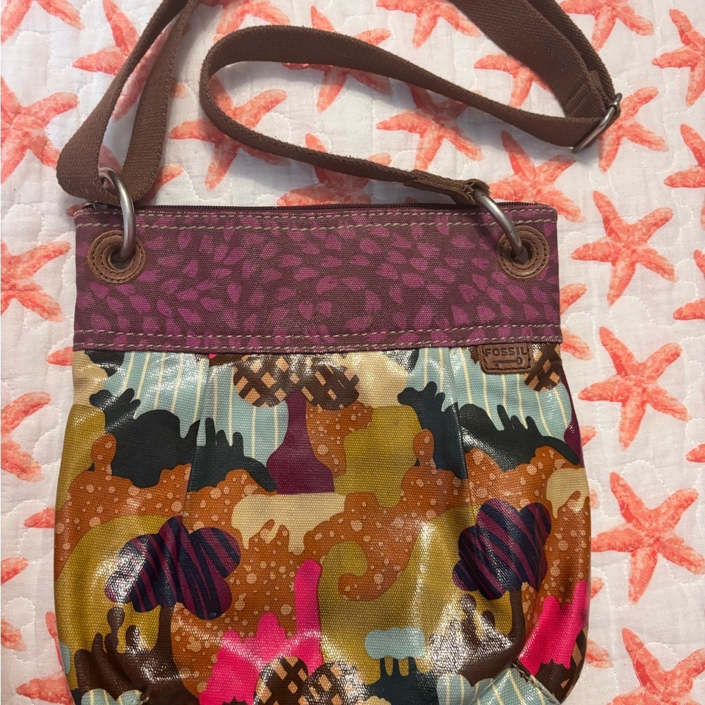 Fossil Multicolor Crossbody Bag with Purple and Brown Accents - Picture 2 of 15